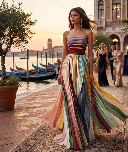 Robe Longue Bustier Plissée